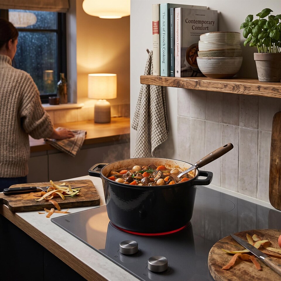 image 1 of Argon Tableware 4.5L Round Cast Iron Casserole Dish with Self-Basting Lid - 4.75QT Dutch Oven Roasting Dish Pot | Black | Matt Black | 1