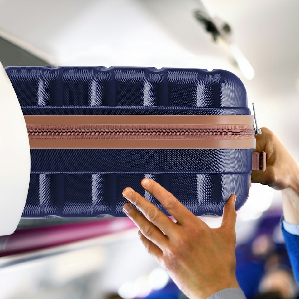 image 1 of 55x40x20cm Ryanair (Priority) TUI, Carry on Cabin Suitcase Hard Shell Approved for 60+ Airlines Blue | Navy/Tan | Cabin Bag
