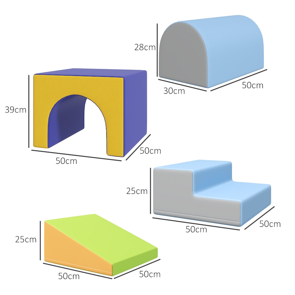 image 1 of HOMCOM 4-Piece Soft Play Set, Baby Foam Block, For Ages 1-3 Years, Blue