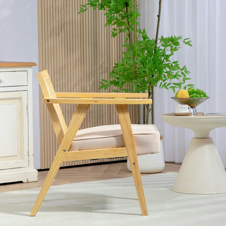 image 1 of HOMCOM Rattan Armchair with Wood Frame Seat Cushion for Living Room Bedroom