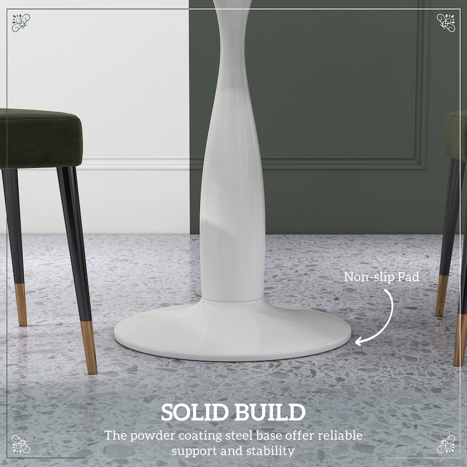 image 1 of HOMCOM Round Dining Table for 2, Modern Kitchen Table with Steel Base, Non-slip Foot Pad for Living Room, Dining Room, White