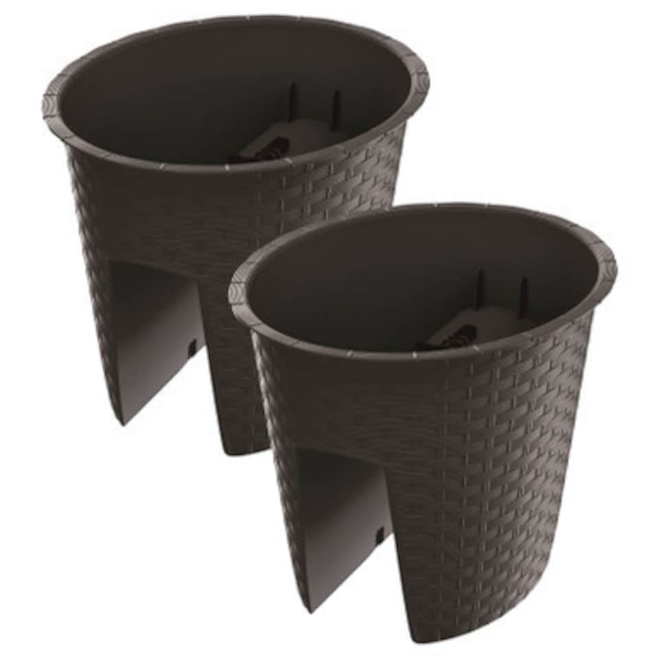 image 1 of Oval Ratolla Railing Plant Pot - 22.5x29.8x24.2cm | Brown | Brown & Set of 2 | 2