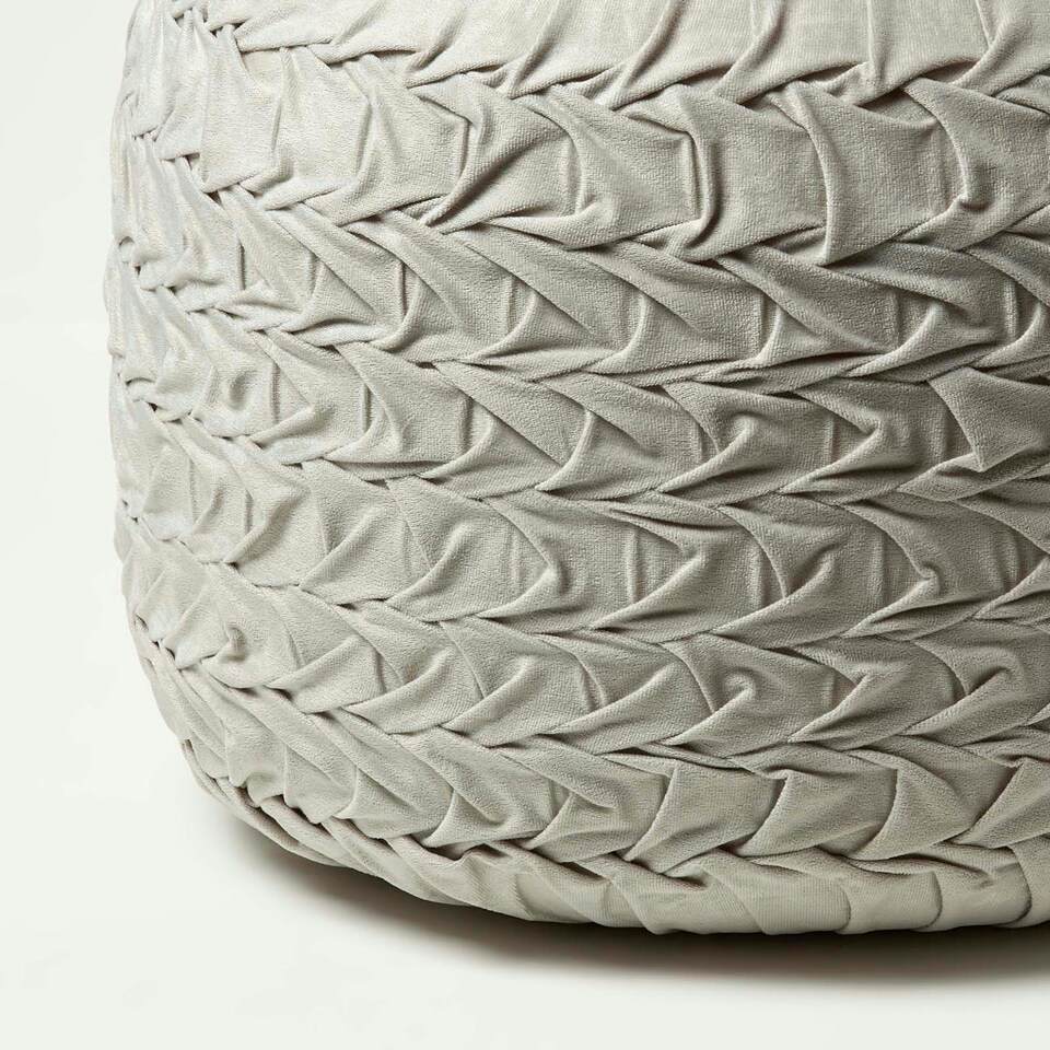 image 1 of Homescapes Grace Pleated Velvet Grey Pouffe