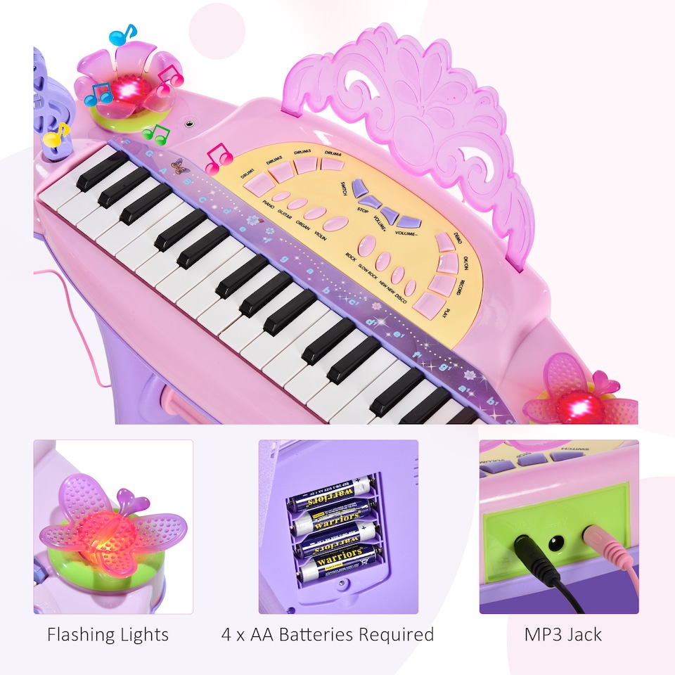 image 1 of HOMCOM Mini Battery Organ Piano Microphone Stool 32 Key Keyboard Kids Toy
