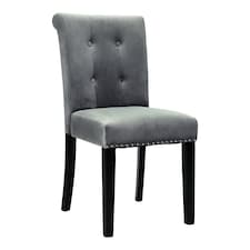Living and Home Velvet Dining Chair with Nailhead Trim - Light Grey