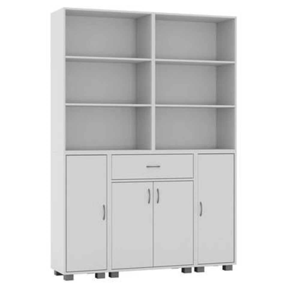 image 1 of Multi-Compartment Cabinet with 3-Tier Bookshelves and 1-Drawer White | Unit Colour: White