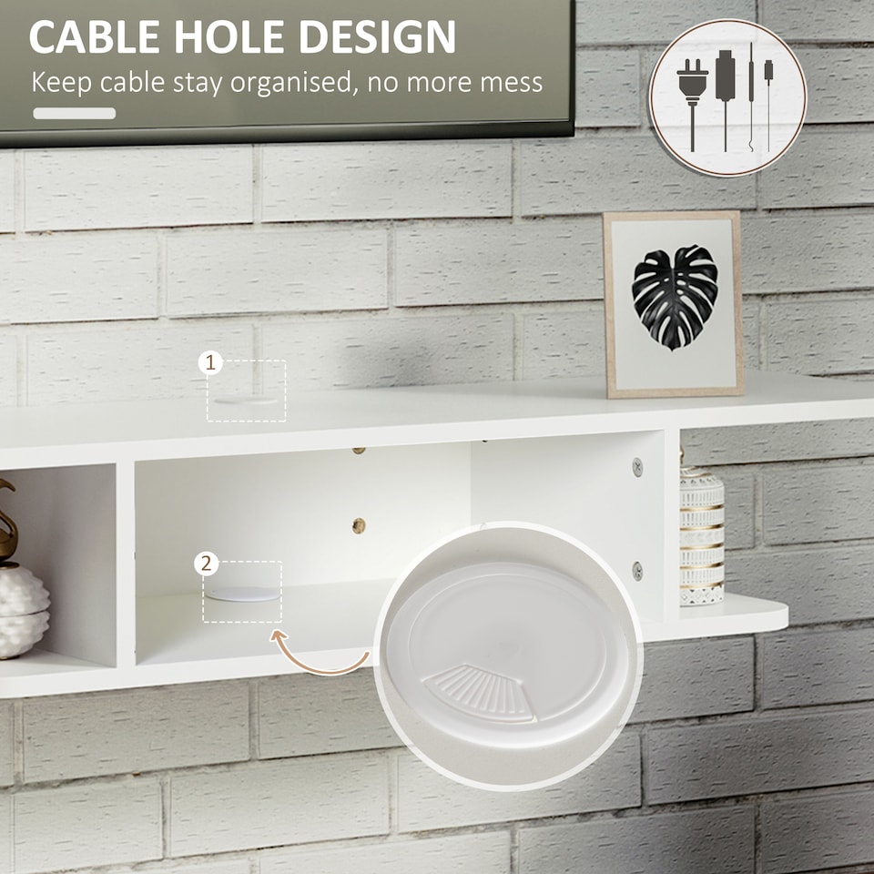 image 1 of HOMCOM Floating TV Unit Stand for TVs up to 40 , Wall Mounted Media Console with Storage Shelf, Entertainment Center, White