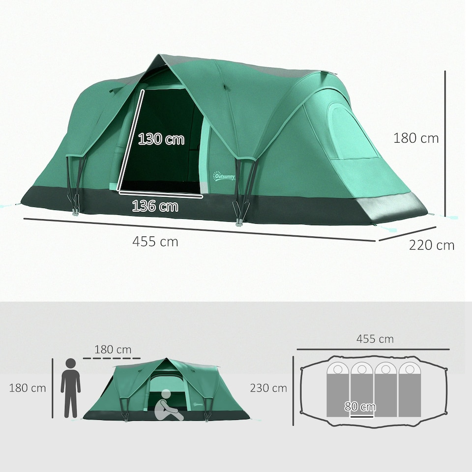 image 1 of Outsunny Outdoor  Camping Tent For 5-6 W/ Bag, Fibreglass & Steel Frame