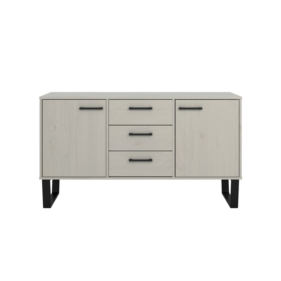 image 1 of Texas 2 Door 3 Drawer Medium Sideboard in Antique Waxed Pine - Industrial Style with Metal Legs | Grey | Grey | One Size | 1