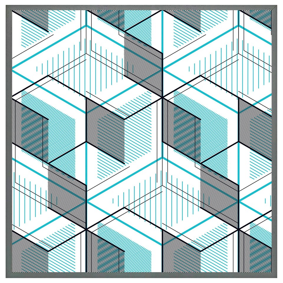 image 1 of Blue geometric hexagons (Picutre Frame) Brown | Oak | S