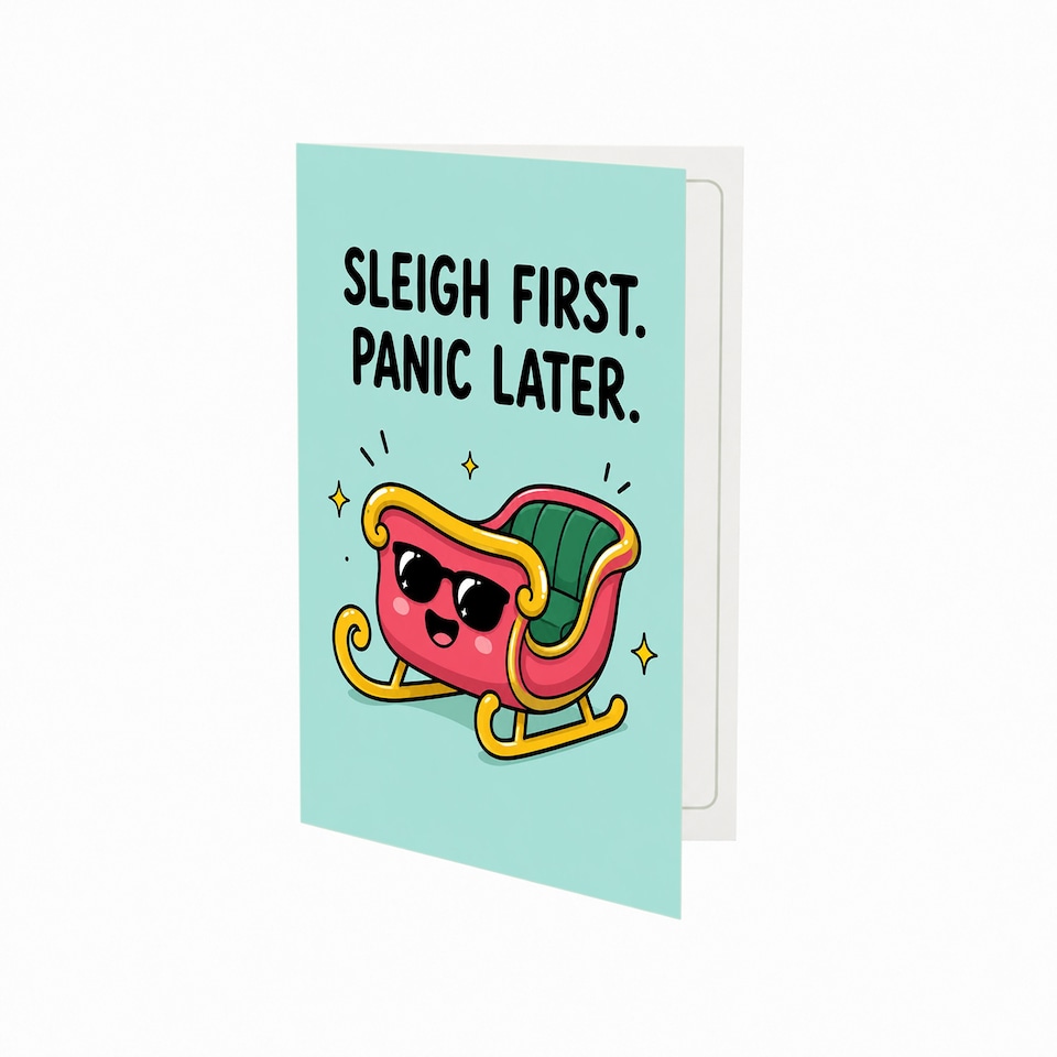 image 1 of Sleigh First Panic Later Humorous Holiday Christmas Card