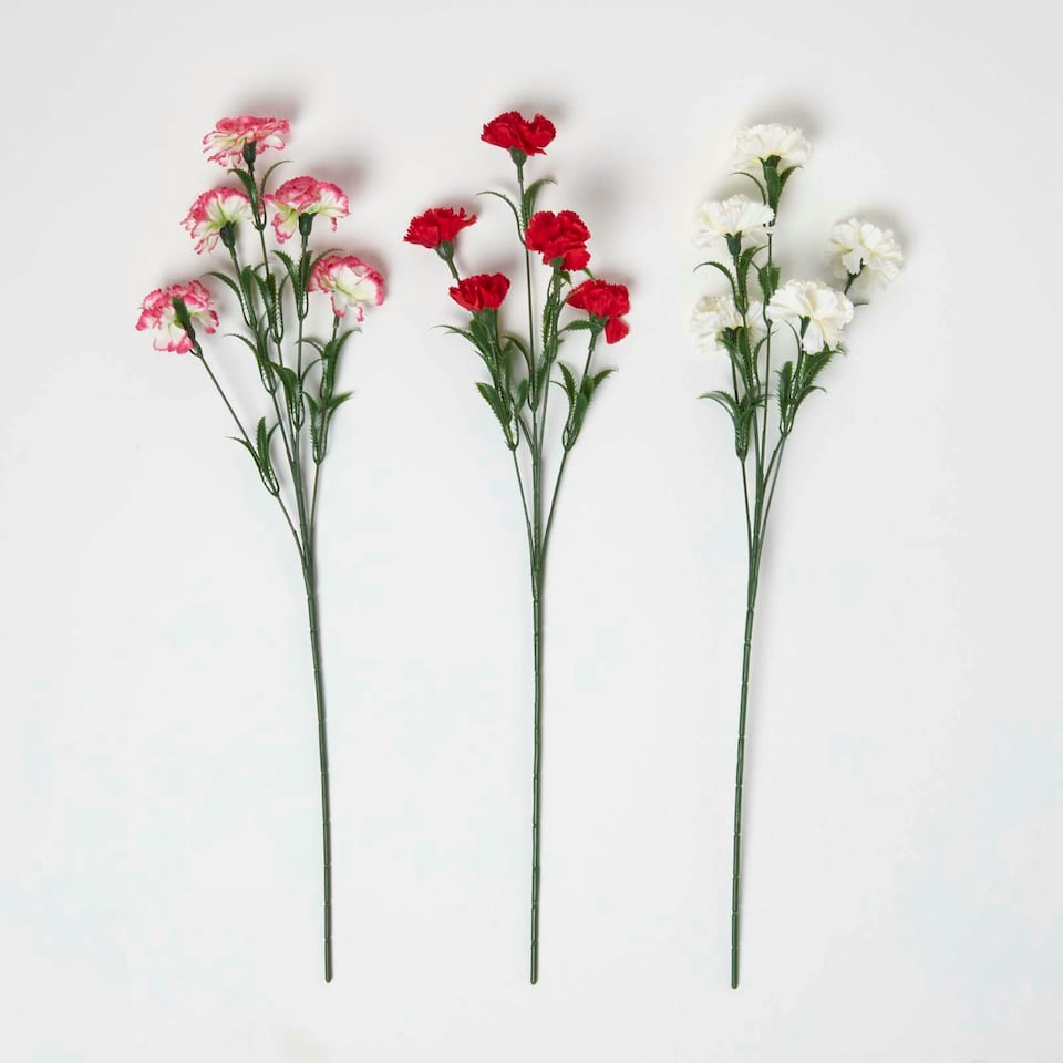 image 1 of Homescapes Artificial Carnation Spray Single Stem Set of 3, 55cm