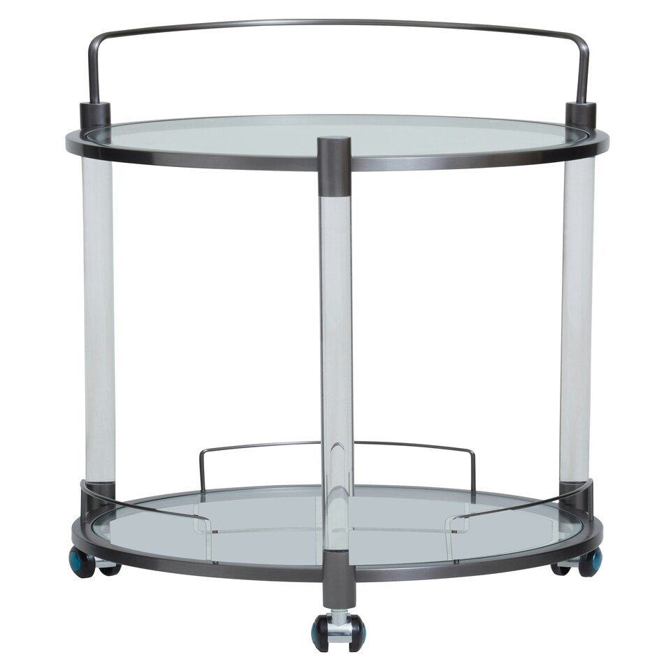 image 1 of Interiors by Premier Round Drinks Trolley, Two‑Tier Glass Shelves with Acrylic Supports, Mid‑Century Stainless Steel Bar Cart Black