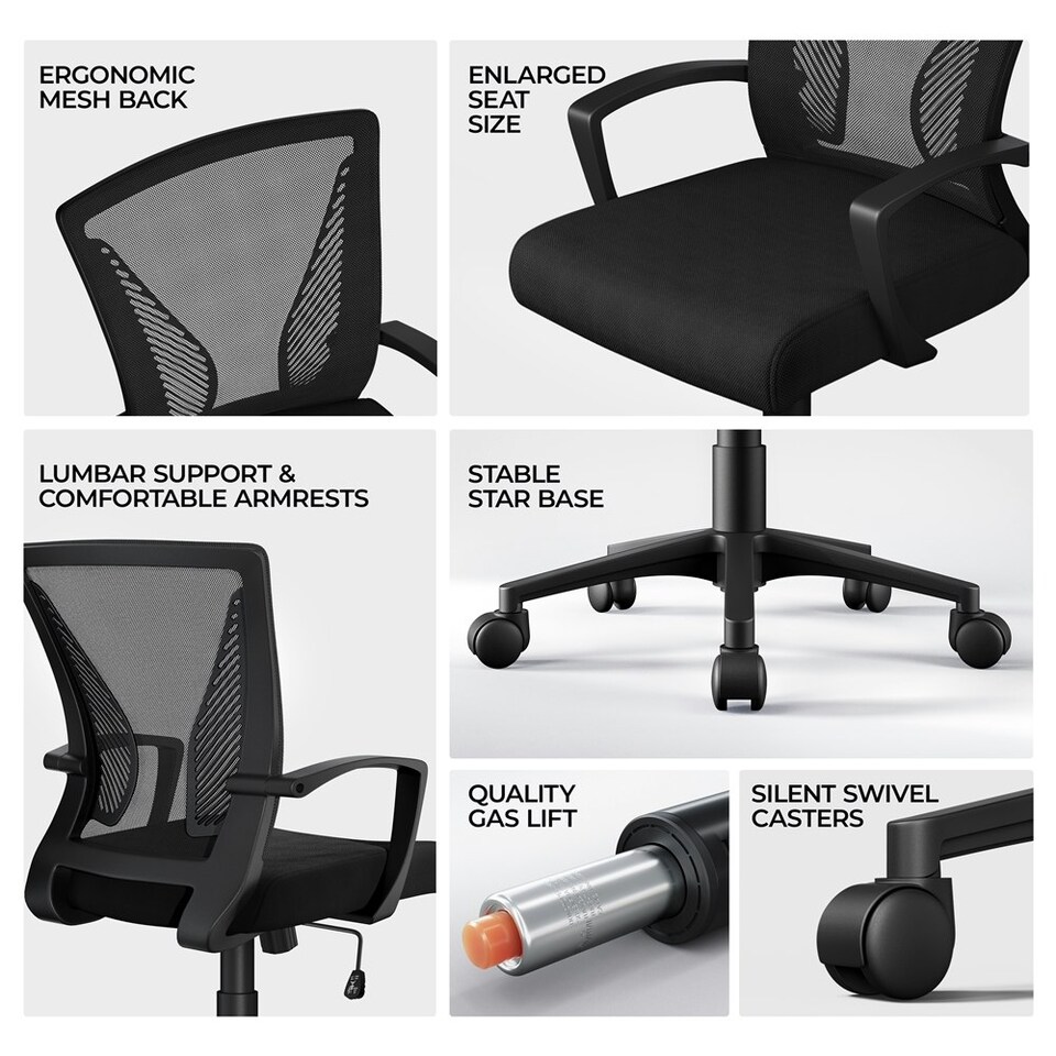 image 1 of Yaheetech Ergonomic Mesh Office Chair Mid-Back 360° Rolling Casters | Black