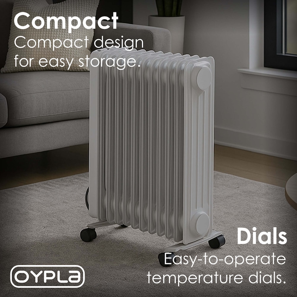 image 1 of 2500W 11 Fin Portable Oil Filled Radiator Electric Heater