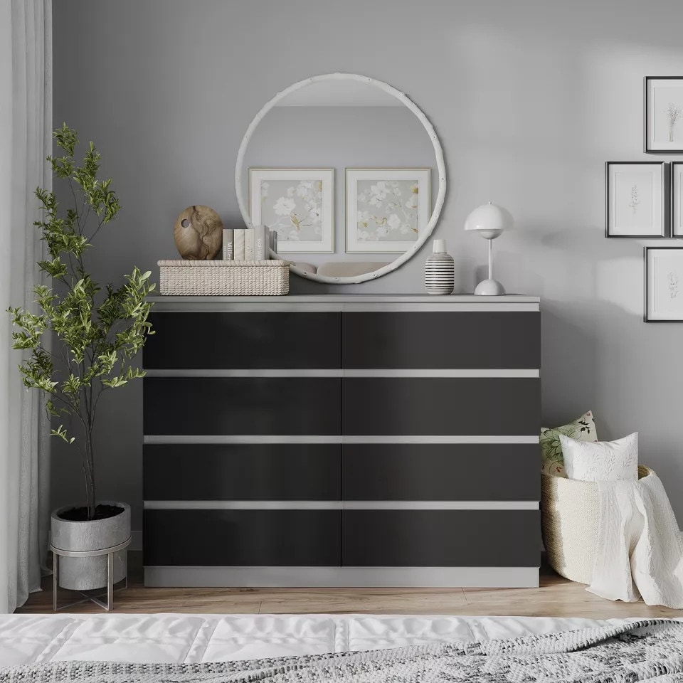 image 1 of Minimalist Chest of 8 Drawers - 88.3x120x35cm | Grey | Grey & Black | 1