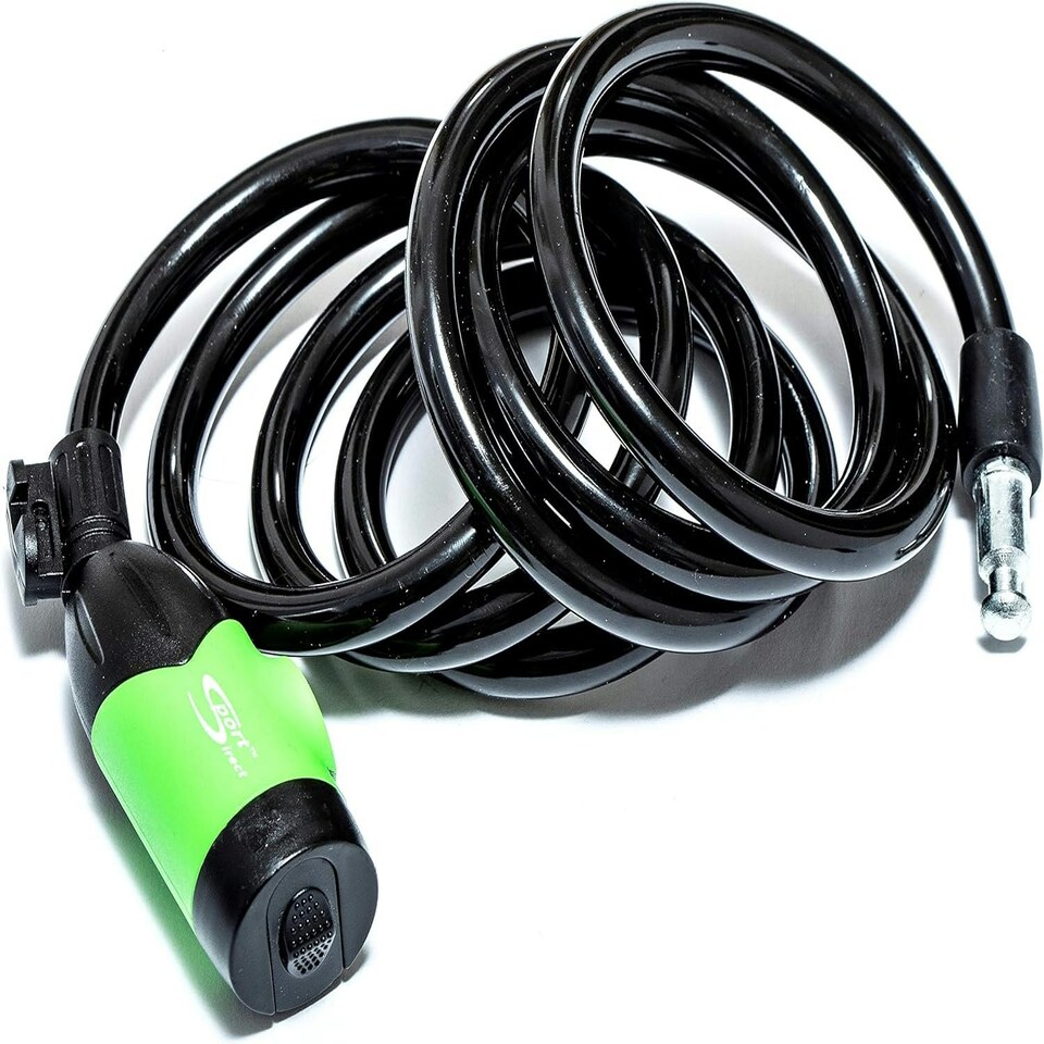 image 1 of Sport Direct 10mm x 185cm Steel Bicycle Bike LED Cable Lock With Keys & Bracket Black
