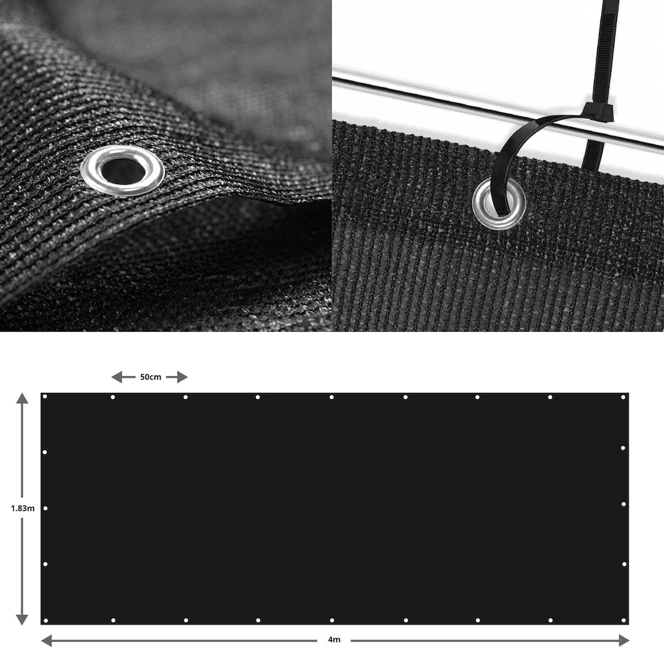 image 1 of True Products Black Privacy & Balcony Screening Net Heavy Duty 180gsm with Eyelets 1.83m x 4m