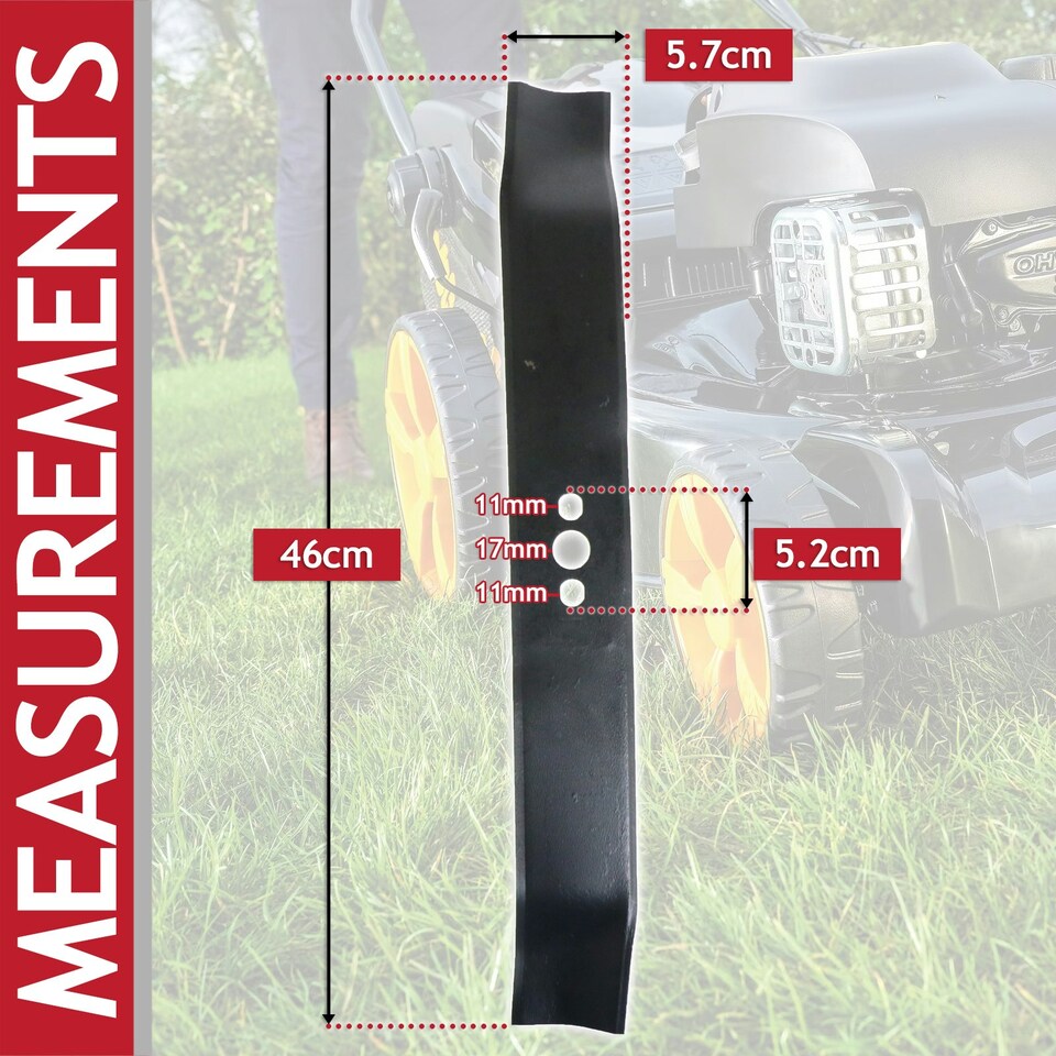 image 1 of SPARES2GO Blade for McCulloch M4046 M4546 M46 M50 Lawnmower Metal Combi Grass Cutter (46cm)
