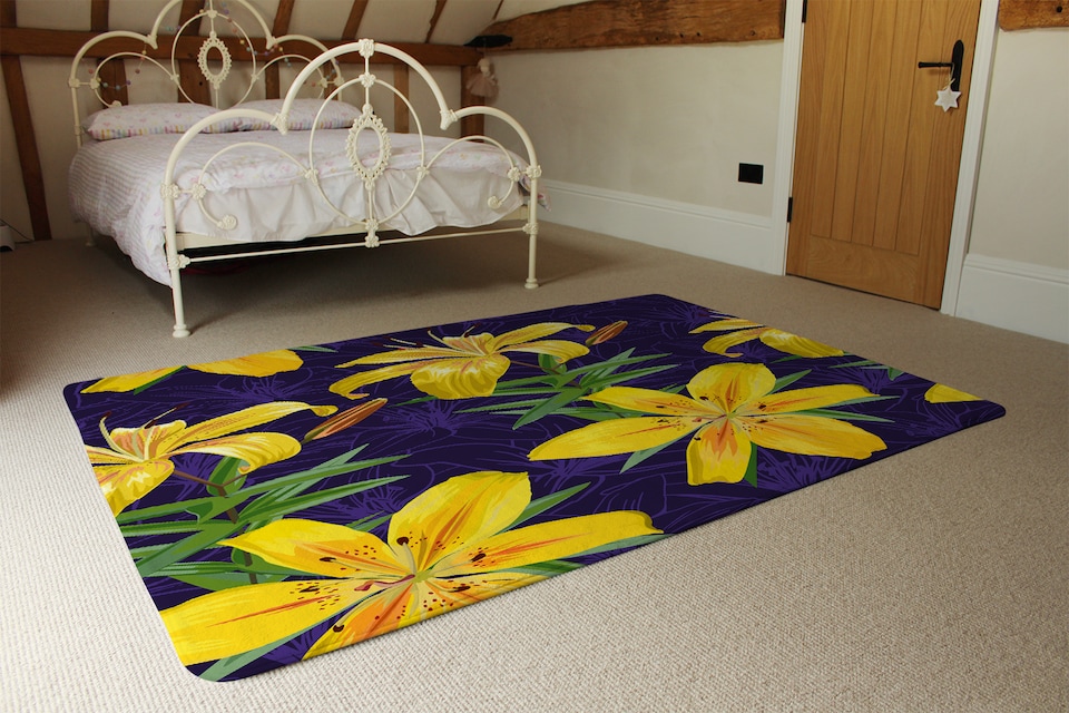 image 1 of Yellow Lily Flowers Designer Rug | Multi