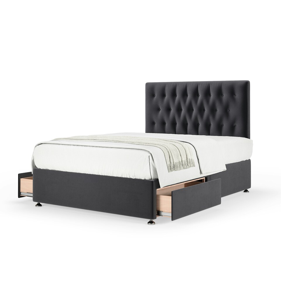 image 1 of Signature Platinum 2000 Pocket Sprung Graphite Plush Velvet 2 Drawer Divan Set And Lona Headboard Single
