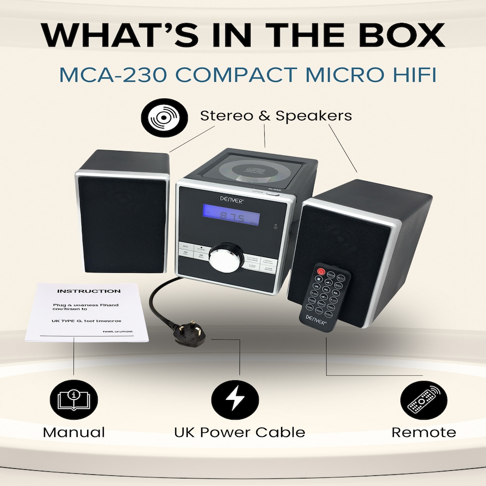 image 1 of Denver Mini HiFi System CD Player For Home With Speakers - CD Micro System Mains Operated - MCA-230