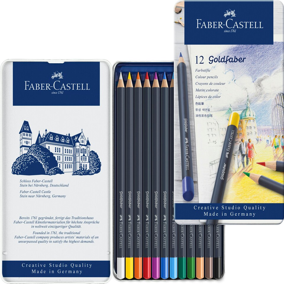 image 1 of Faber-Castell Creative Studio Goldfaber Colour Pencil, Multicoloured, Tin of 12