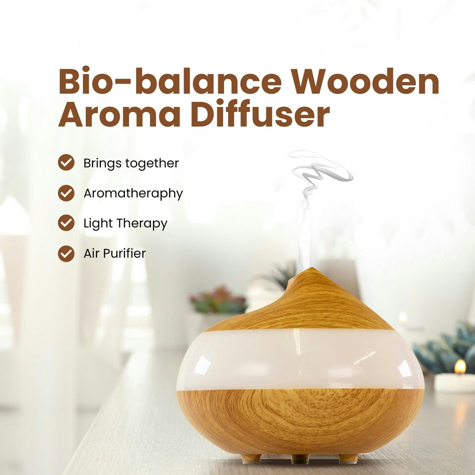 image 1 of Dr Botanicals Bio-Balancing Wooden Aroma Digital Diffuser Clear Panel (UK Plug)