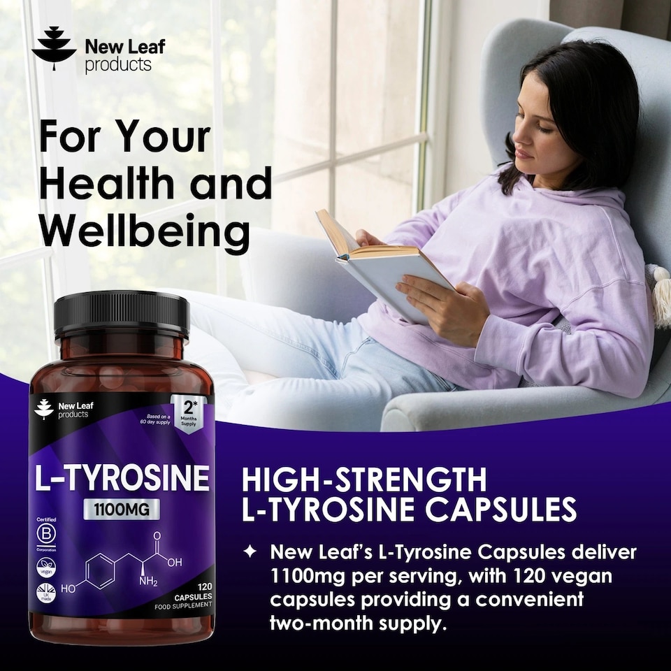 image 1 of New Leaf L-Tyrosine Capusles - 1100mg P/S - 120 Vegan Amino Acid Supplemenys