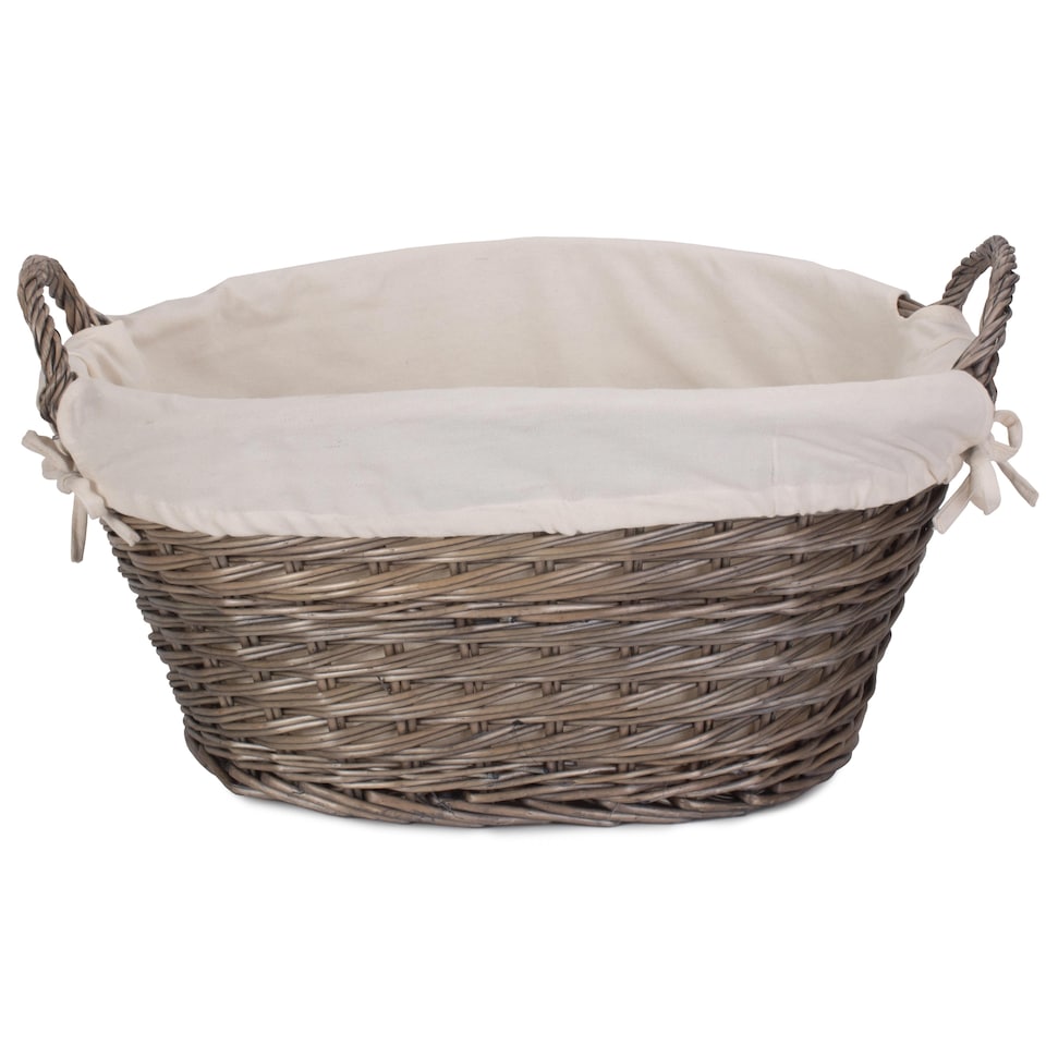 image 1 of Small Wicker Wash Basket with White Lining | Grey | Grey