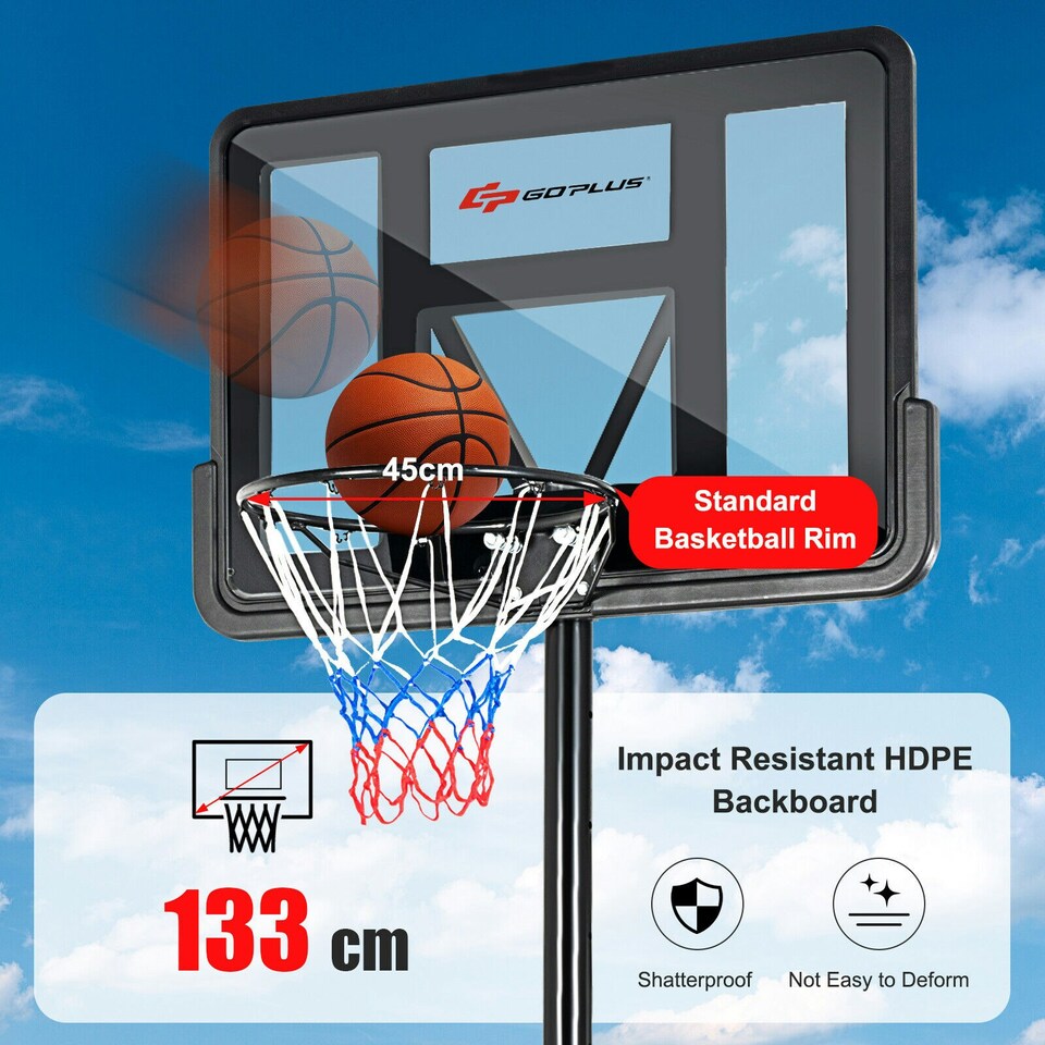 image 1 of COSTWAY Basketball Hoop Backboard Height Adjustable 1.35-3.05m Black | Standard