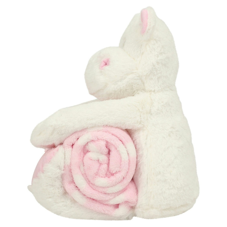 image 1 of Mumbles Hippo With Printed Fleece Blanket - White/Pink - One Size