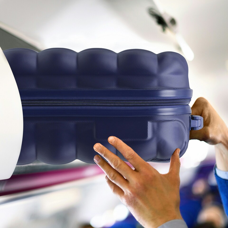 image 1 of Flight Knight Bubble Suitcase - Ryanair easyJet Jet2 Approved - 8 Wheel Carry Cabin Hardcase 55x35x20cm Blue | Navy | Cabin Bag