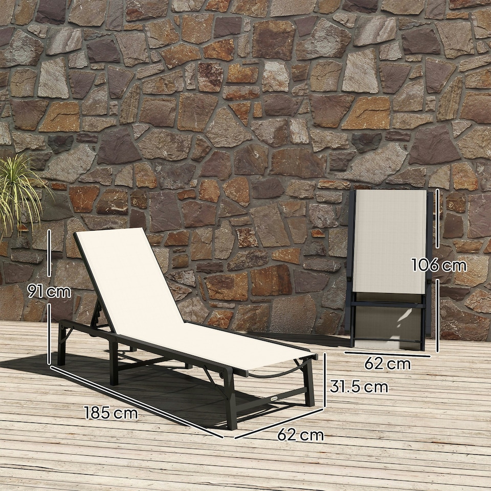 image 1 of Outsunny Folding Sun Lounger Set of 2, 5-Position Reclining Sun Bed