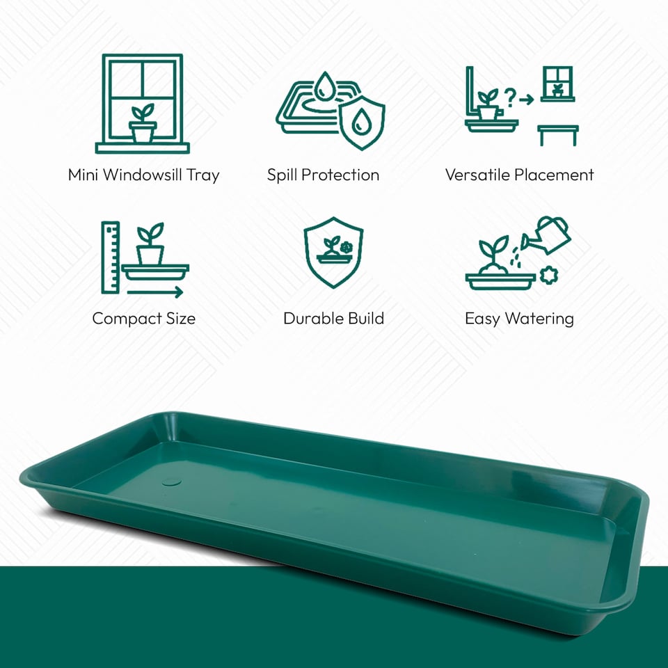 image 1 of 35cm Mini Windowsill Plant Tray Plastic Drip Tray for Indoor Outdoor Plant Pots Pack of 1