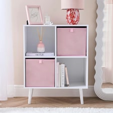 OHS 2 Pack Folding Storage Cubes Soft Matte Velvet Collapsible Home Modern Storage Organiser Space Saving Square Ottoman Boxes Pink | Blush Pink