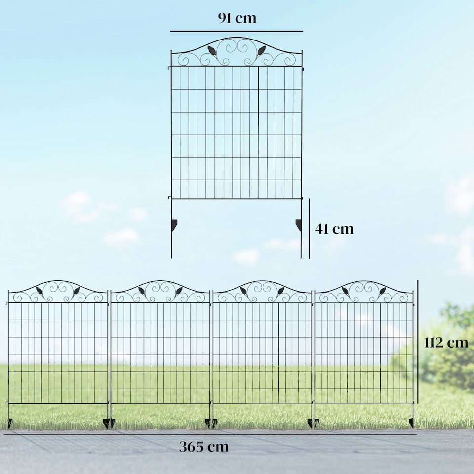 image 1 of Outsunny Garden Decorative Fence 4 Panels 44in x 12ft Steel Wire Border Edging