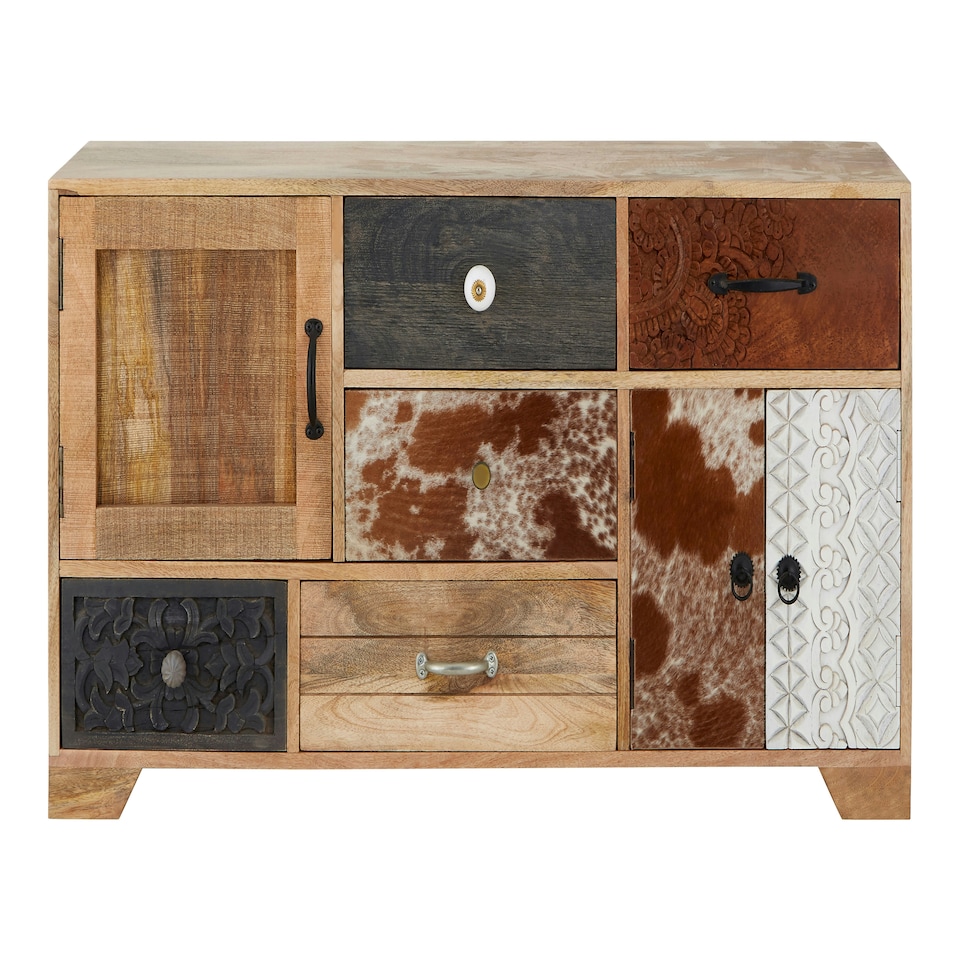 image 1 of Sustainable Mango Wood Low Sideboard,Storage Cabinet With Five Drawers,Television Cabinet With Two Cupboards Multi