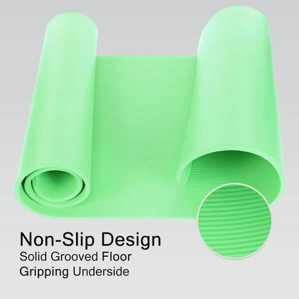 image 1 of UBUNG Yoga Mat Non Slip with Carry Strap 10mm Thick Pilates Yoga Green