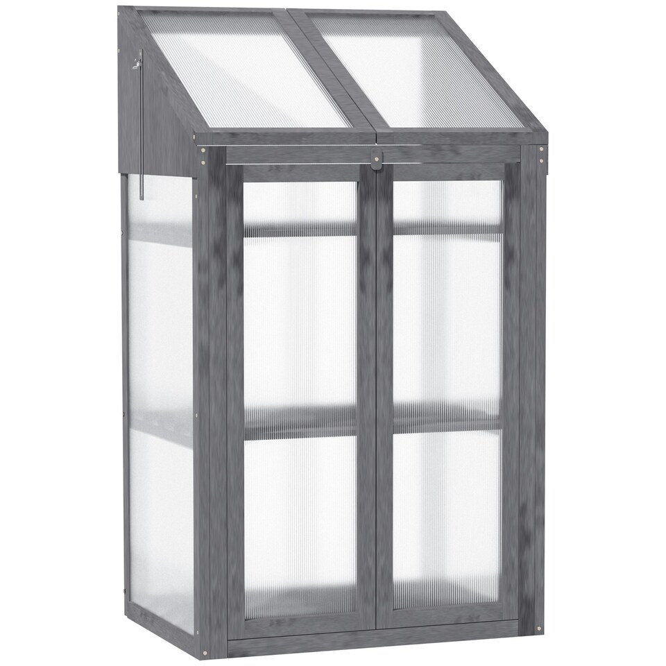 image 1 of Outsunny Wooden Greenhouse Cold Frame Grow House w/ Double Door for Flower Brown