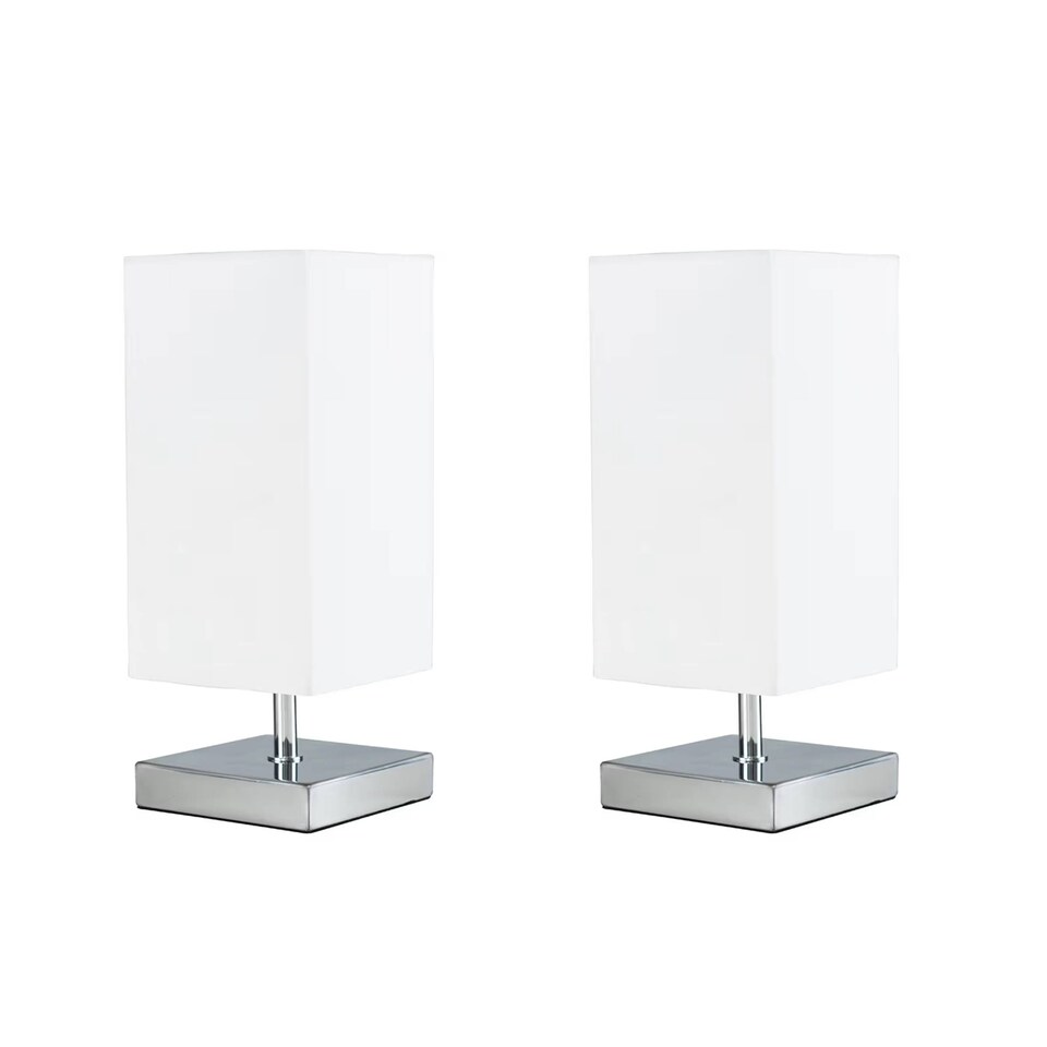 image 1 of ValueLights Pair Yuko Square Chrome Touch Table Lamps & Bulbs | Silver