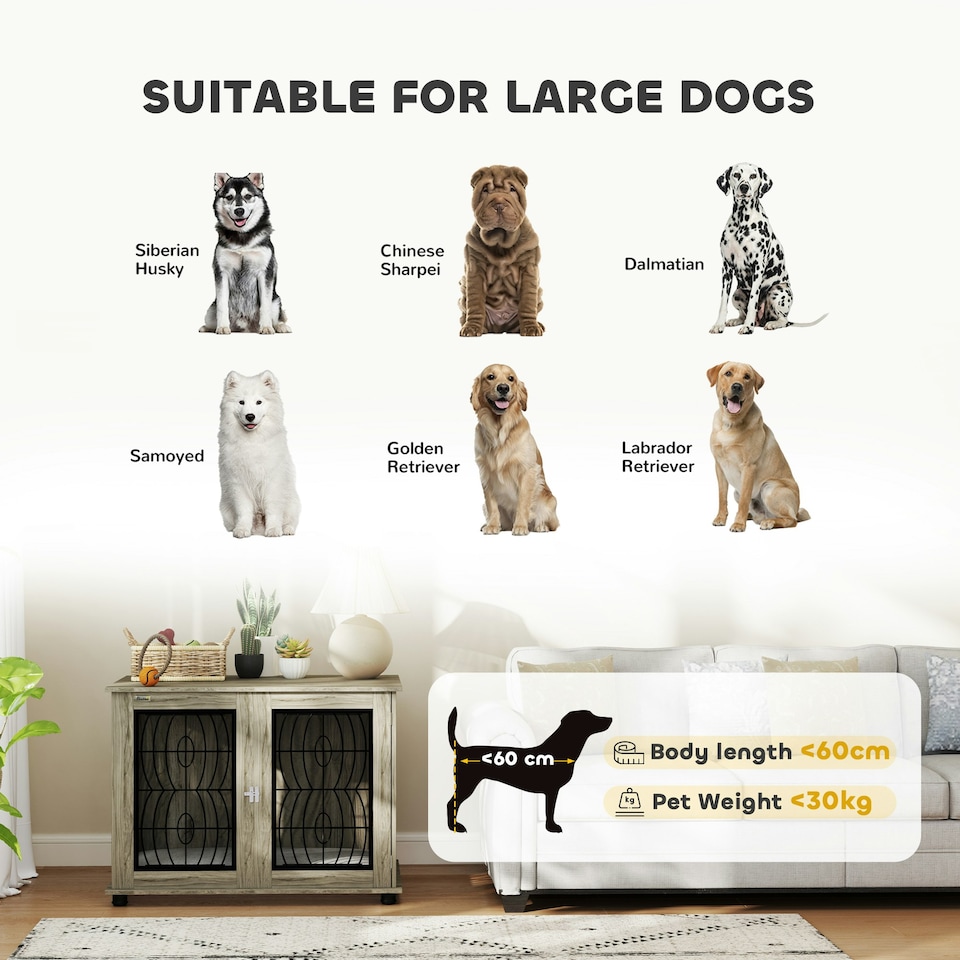 image 1 of PawHut Dog Crate Furniture, End Table for Large Dogs w/ Cushion