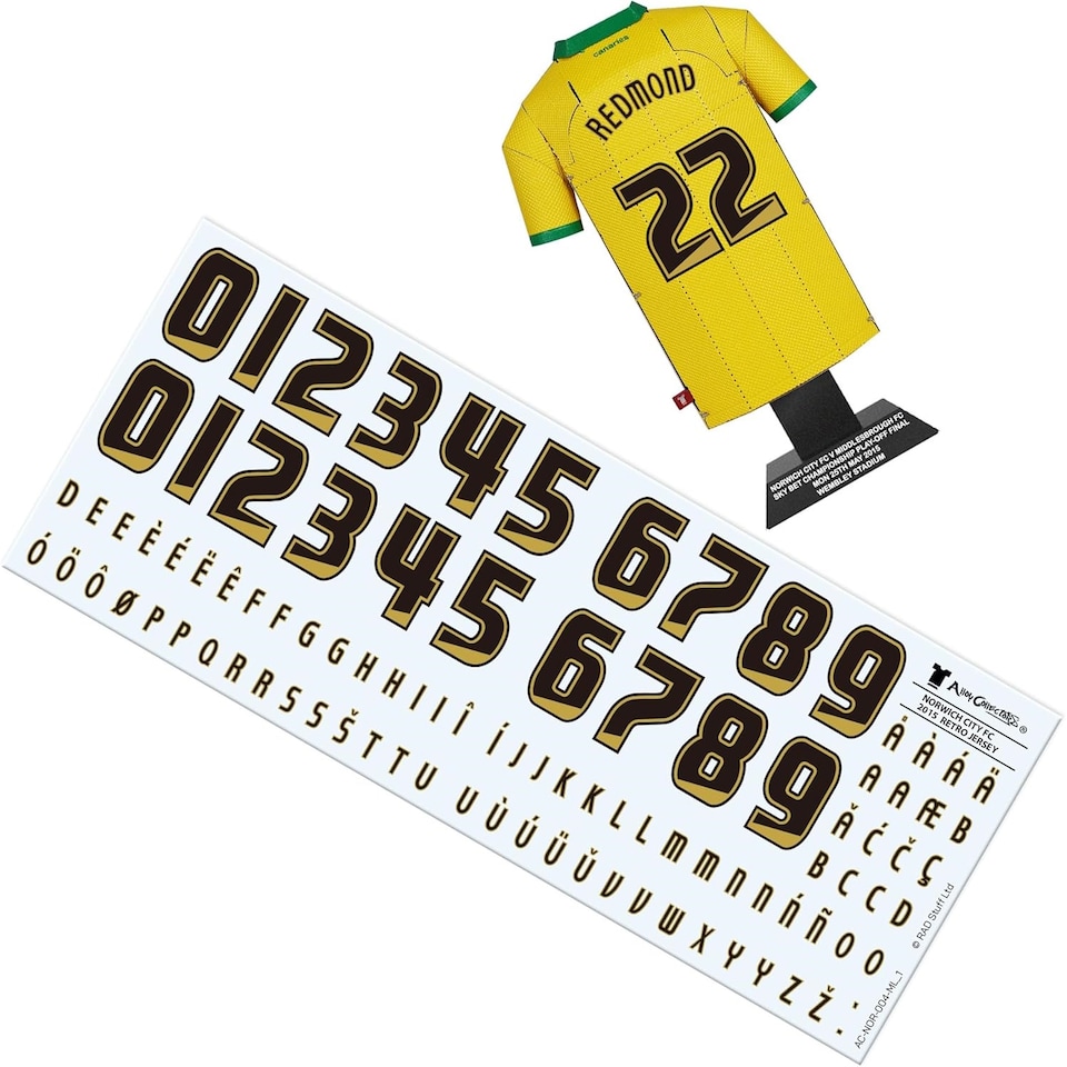 image 1 of RadStuff Metal Alloy Football Shirt - Retro Norwich City 2015 Play Off Final Shirt