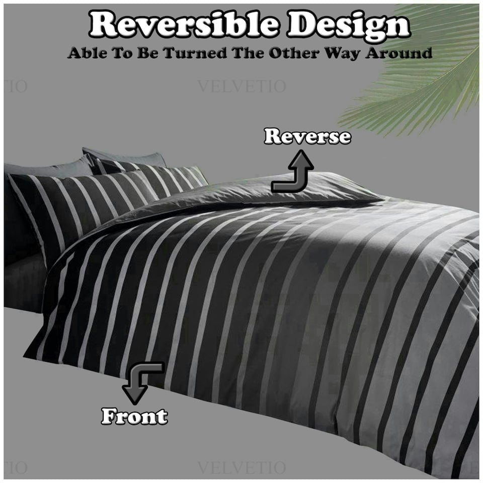 image 1 of VELVETIO Oscar Stripe Duvet Cover Set Reversible Polycotton Easy Care Beddings Yellow | Ochre | Single