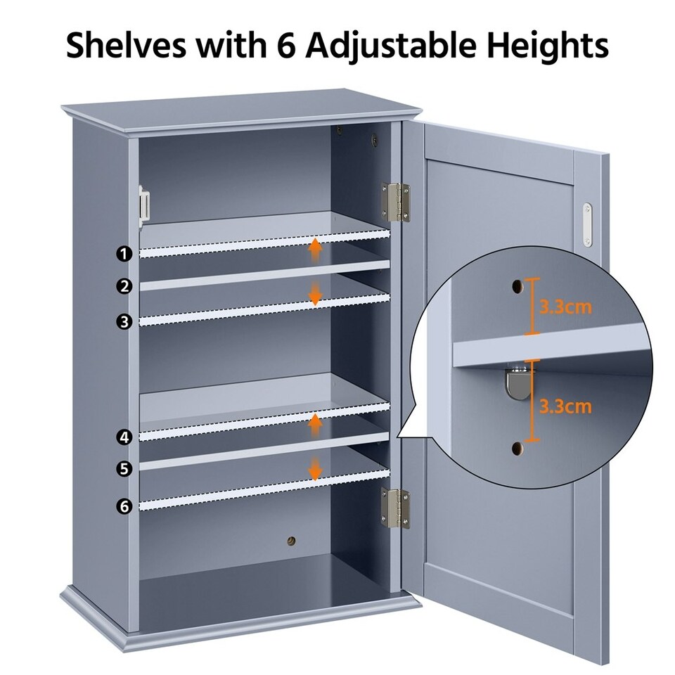 image 1 of Yaheetech Wall Mounted Cabinet with 3 Tiers Grey Grey