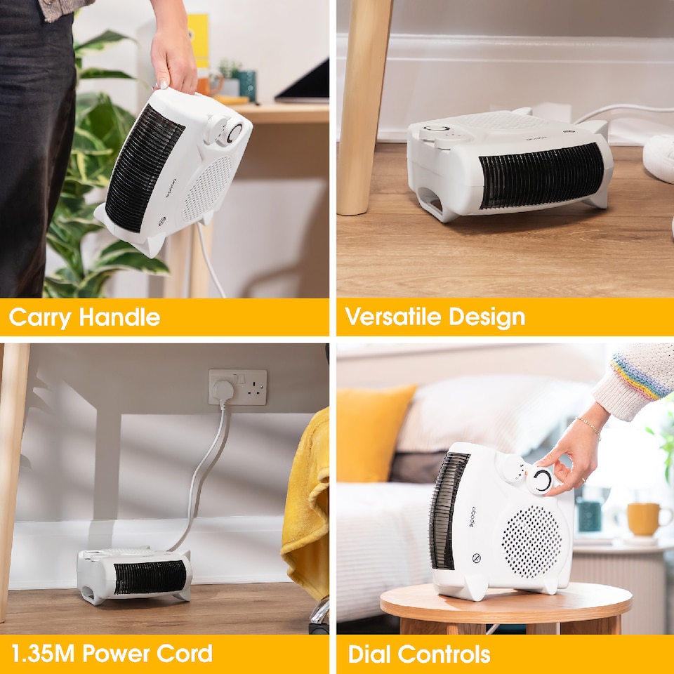 image 1 of Abode AFH1001 Electric Heater White 2000W Cooling Fan Mode with 2 Heat Settings