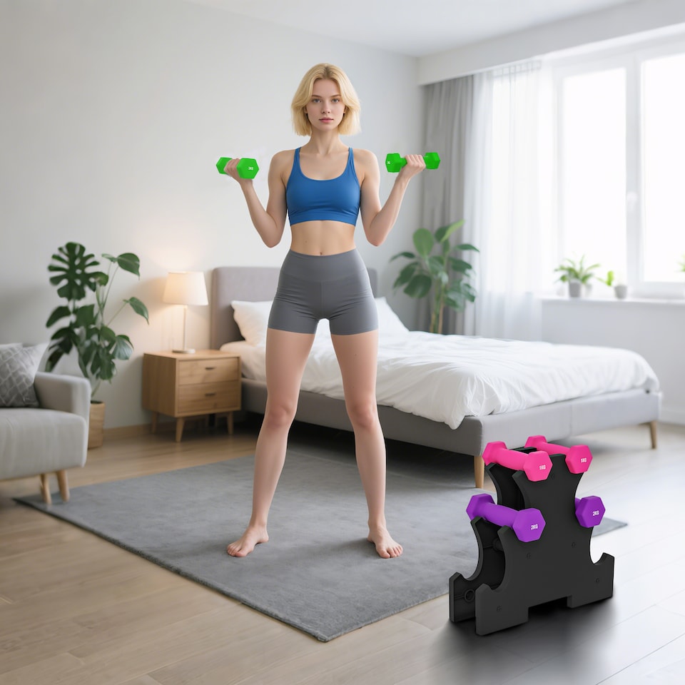 image 1 of SPORTNOW Hex Dumbbells Set with Dumbbells Rack, 2 x 1kg, 2 x 2kg, 2 x 3kg