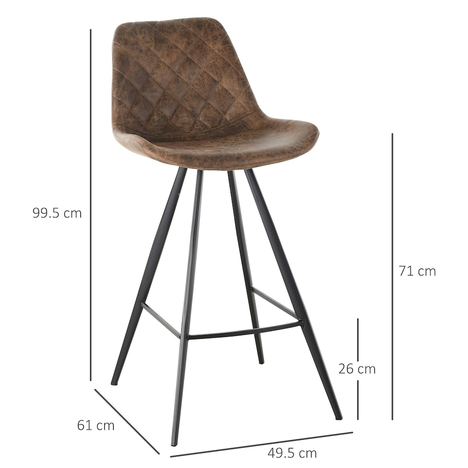 image 1 of HOMCOM Set Of 2 Bar Stools Vintage Microfiber Cloth Tub Seats Padded Steel Brown
