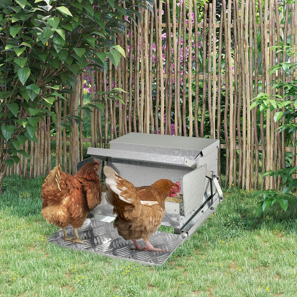 image 1 of PawHut Automatic Chicken Feeder Galvanized Steel Poultry Feeders 11.5KG