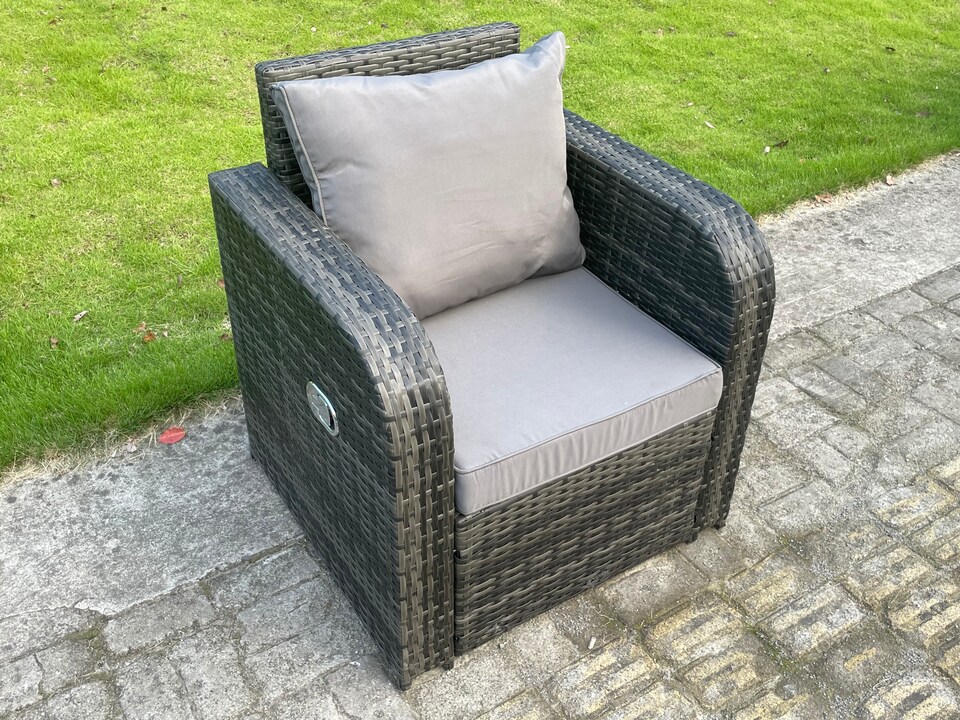 image 1 of Fimous Dark Grey PE Wicker Rattan Garden Furniture Set Love Sofa Reclining Chair Outdoor Rectangular Coffee Table 4 Seater